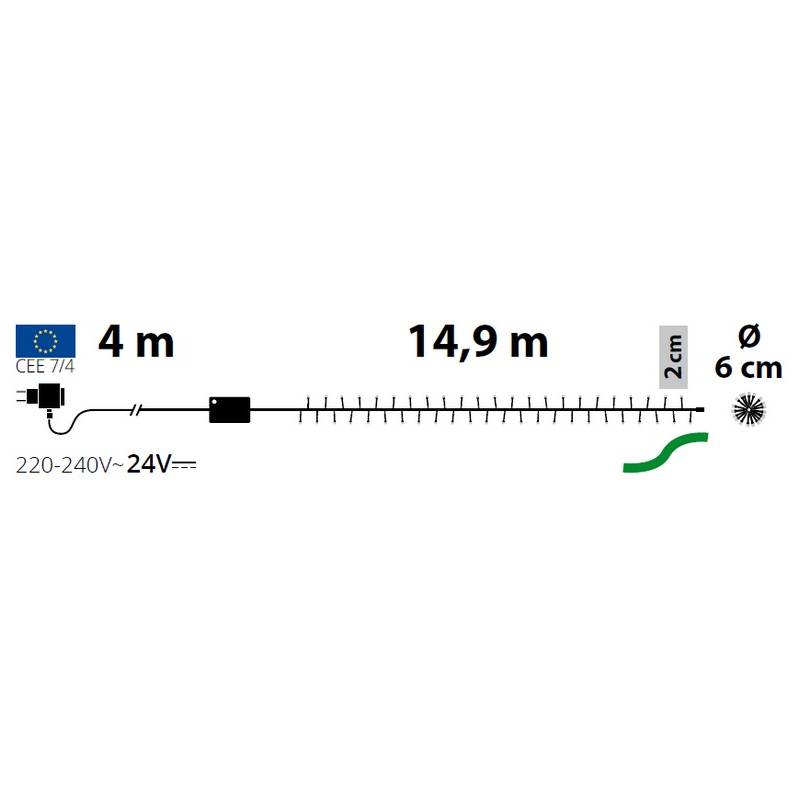 Guirlande Mini BOA 15M 720 LED ambré 8 modes câble vert