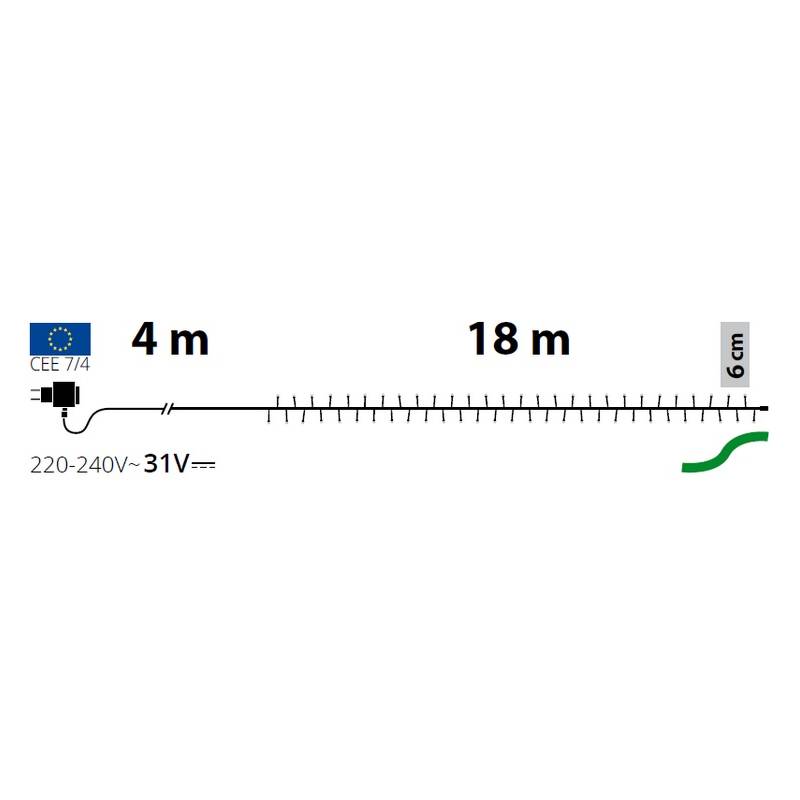 Guirlande 18m MiniLED blanc chaud et froid multiflash câble vert