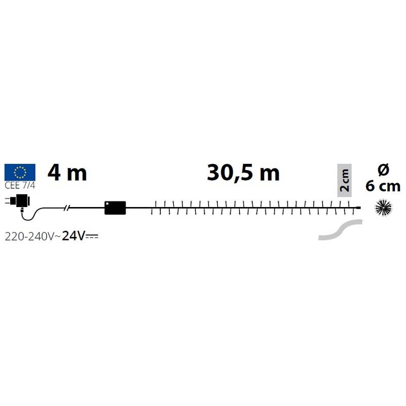 Guirlande 30m BOA 1500 LED ambré 8 programmes câble transparent