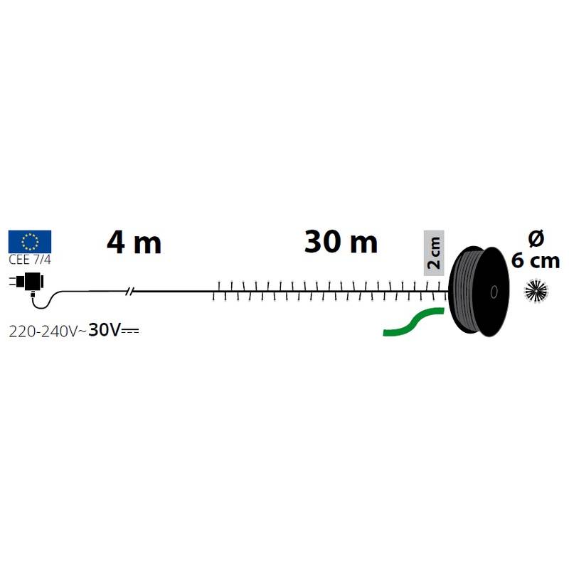 Guirlande Boa 30M 1500 Led blanc chaud fixe câble vert