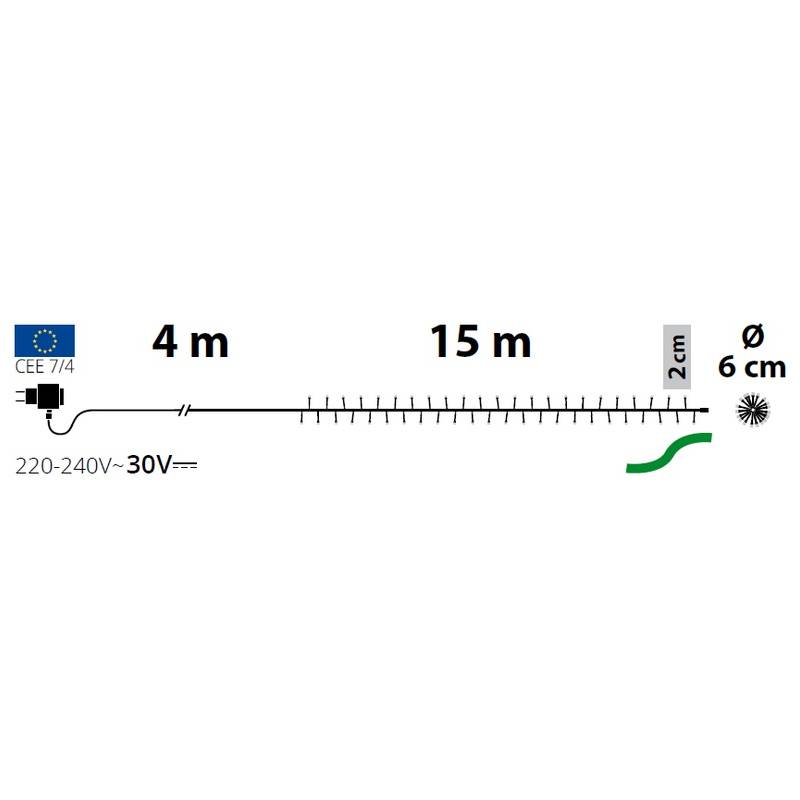 Guirlande lumineuse ambrée Boa 15M 750 LED lumière fixe câble vert