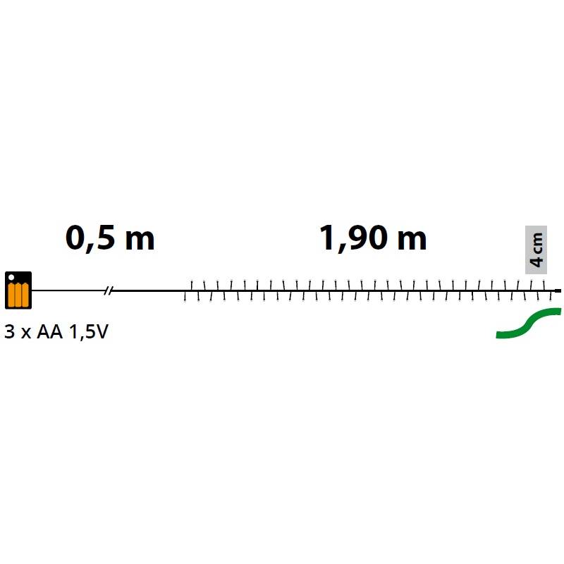 Guirlande à piles animée 2m 48 LED blanc chaud câble vert