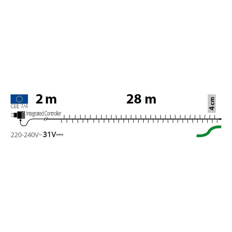 Guirlande extérieure verte 28M 700 LED blanc chaud 8 modes mémoire