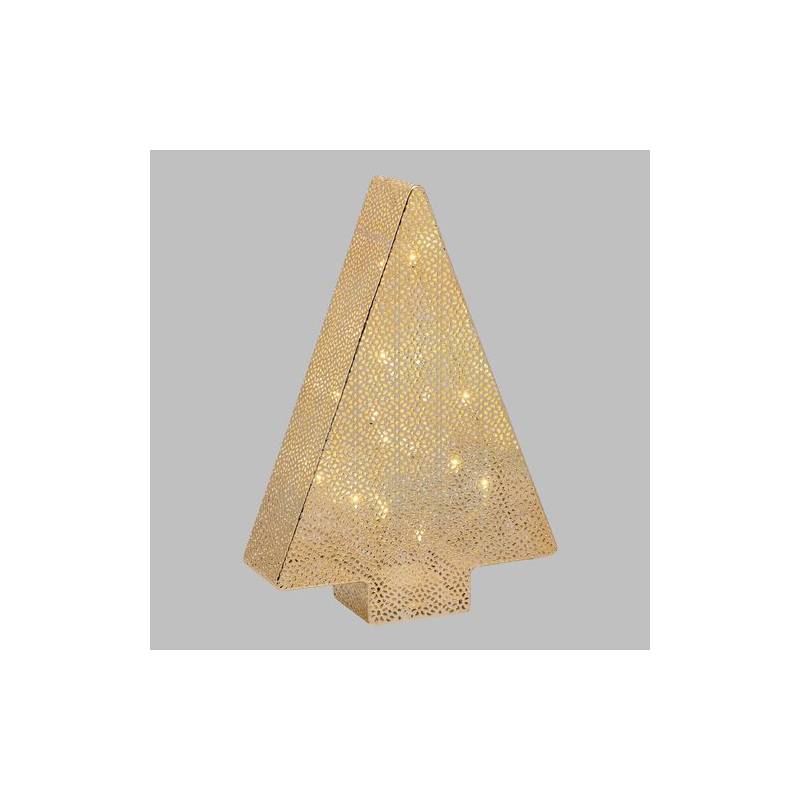 Sapin de Noël lumineux H38cm Métal Perforé couleur Champagne Brillant