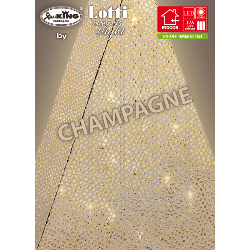 Sapin de Noël lumineux H38cm Métal Perforé couleur Champagne Brillant