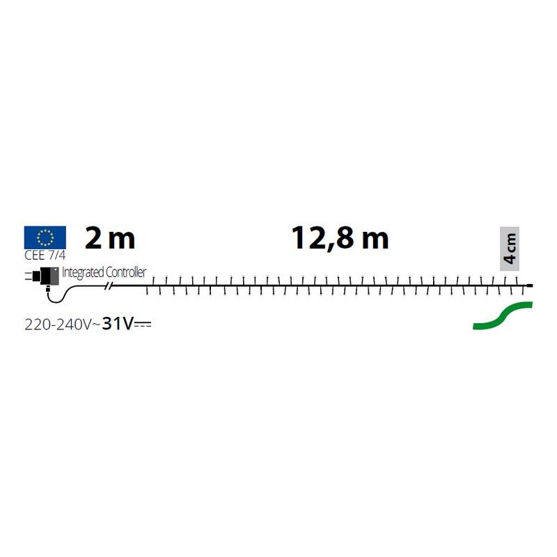 Guirlande 12,8M 320 LED blanc chaud 8 programmes