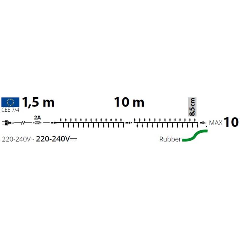 Guirlande étanche 10M Multiflash 120 maxiLED blanc froid prolongeable vert