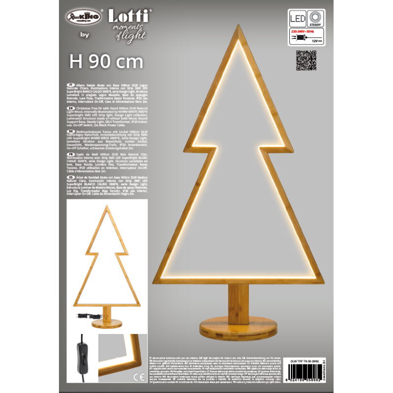 Sapin de Noël néon et bois Naturel Clair H90cm LED blanc chaud