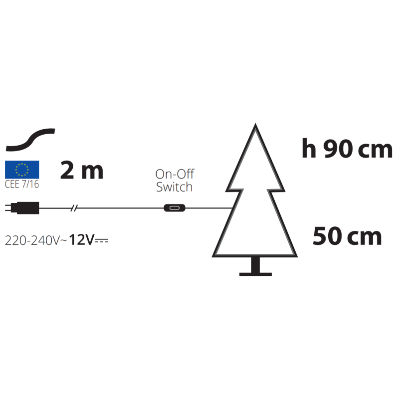 Sapin de Noël néon et bois Naturel Clair H90cm LED blanc chaud