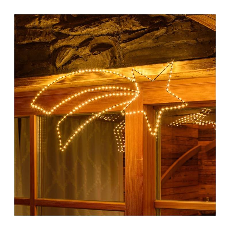 Étoile filante lumineuse 2D 75cm 188 Led Blanc Chaud fil cuivré