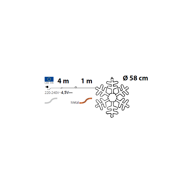 Flocon de Neige Lumineux 58cm 360 microLED Blanc Chaud fil cuivré