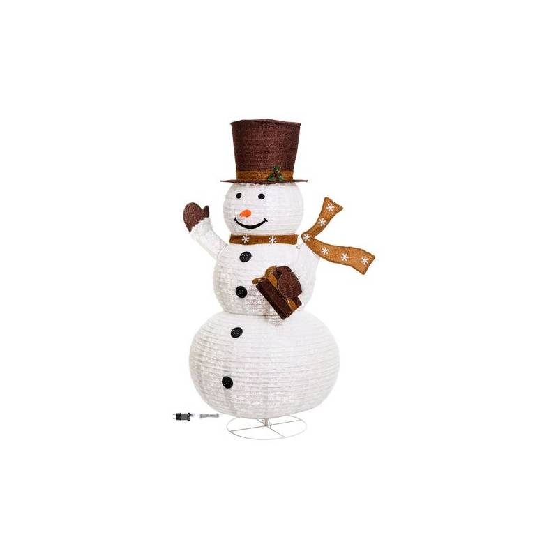 Bonhomme de Neige lumineux repliable en tissu H185cm LED blanc froid Effet scintillant extérieur