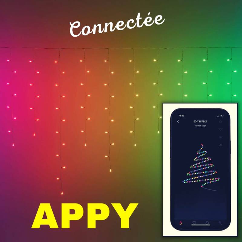 Guirlande Stalactite connectée H120cm 5M APPY 225 LED RGB avec APPlication Bluetooth smartphone