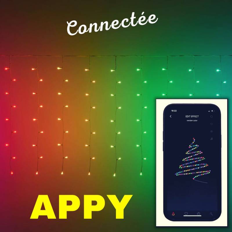 Rideau Lumineux connecté 4m H90cm APPY 180 LED RGB smartphone APPlication Bluetooth