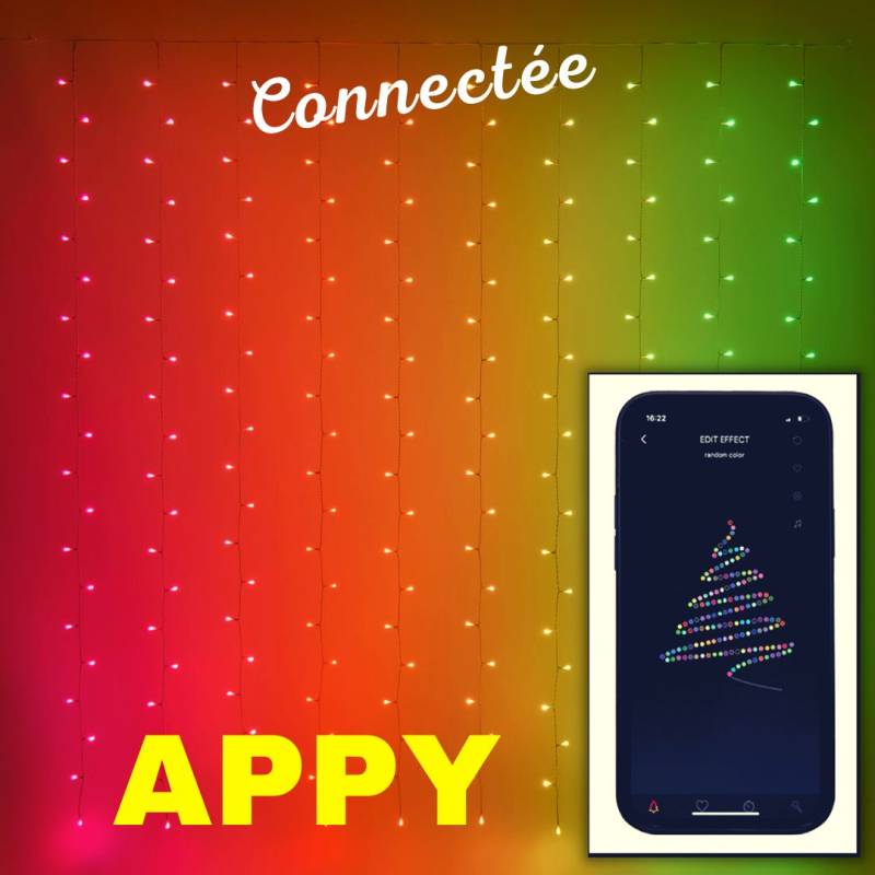 Rideau Lumineux connecté 2m x 2m APPY 200 LED RGB smartphone APPlication Bluetooth