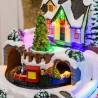 Village de Noël lumineux LED animé musical Petit Train et Patineurs