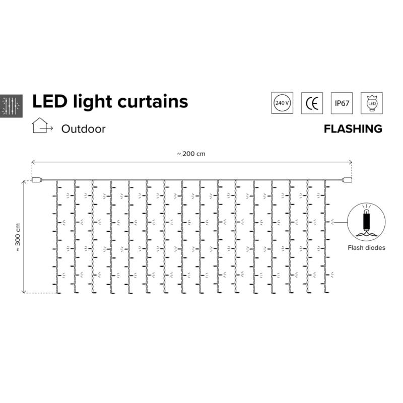 Rideaux lumineux 2x3m blanc froid scintillant IP67 384 leds PRO IPB