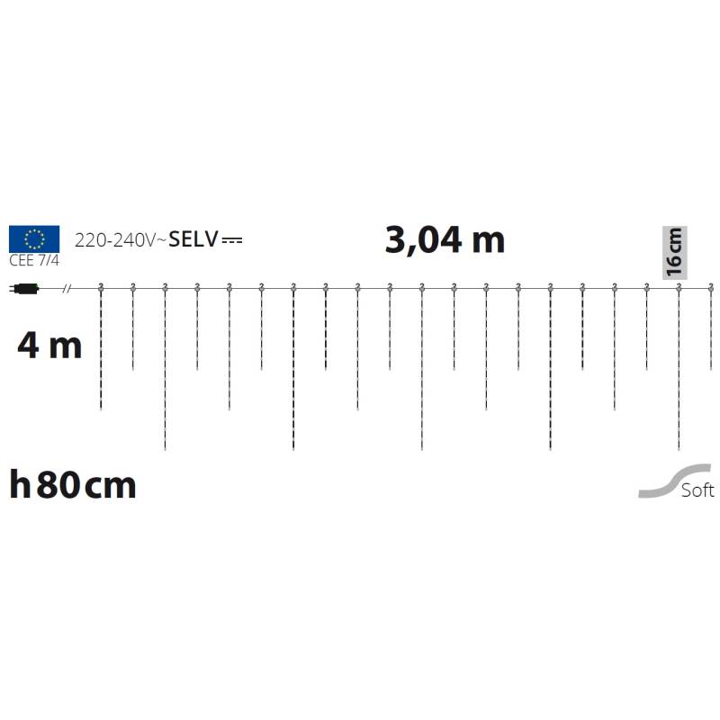 Guirlande stalactites chute de neige 3m H80cm LED gouttes ambré