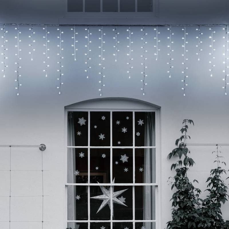 Guirlande stalactites chute de neige 3,6m H80cm 288 LED blanc froid câble blanc