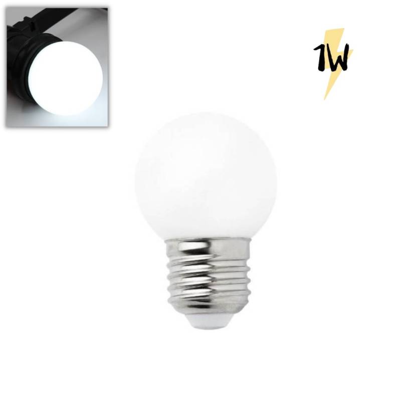 Ampoule LED plastique 1W E27 Blanc froid 6000K G45 pour guirlande guinguette professionnelle