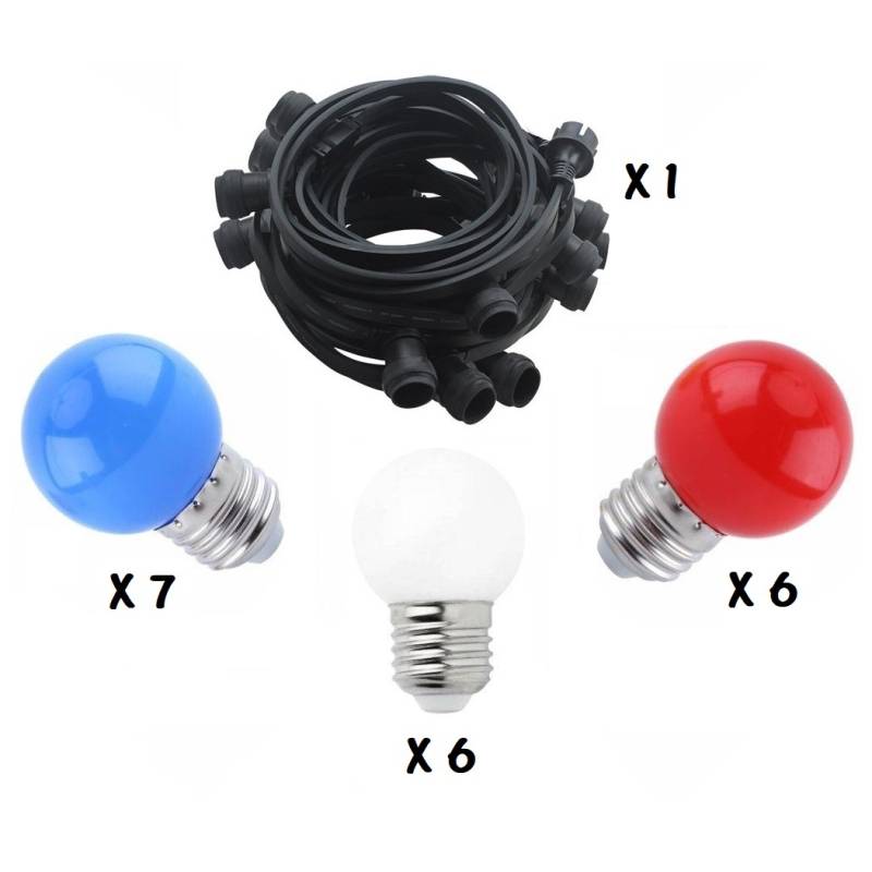 Guirlande guinguette tricolore bleu blanc rouge 10M LED plastique IP65