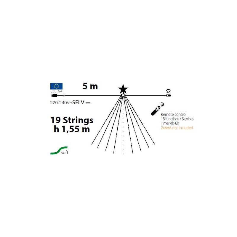 Guirlande lumineuse sapin de noël 1,55M étoile LED RGB multicolore