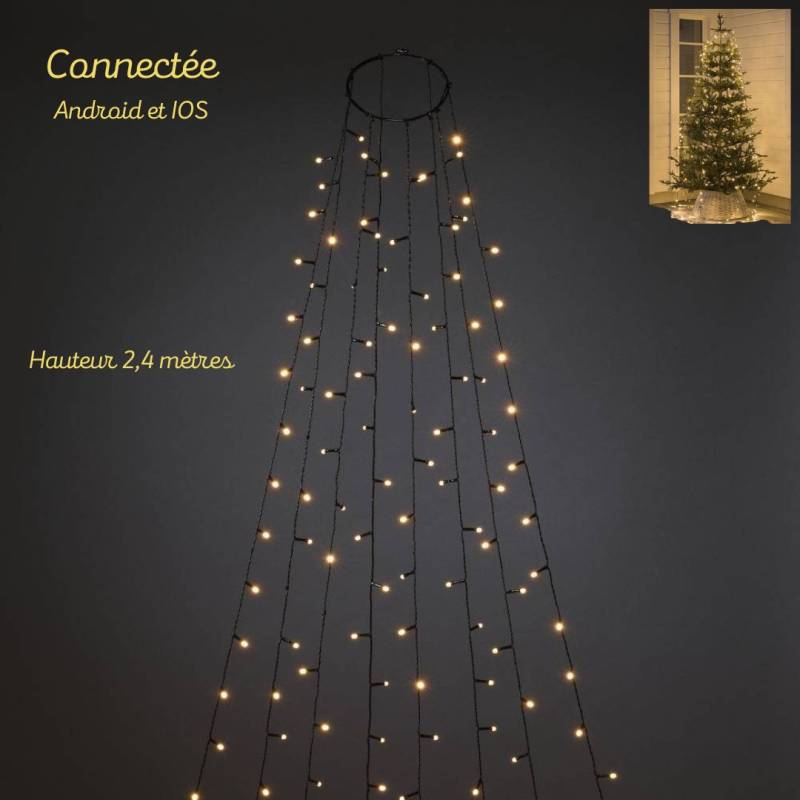 Guirlande lumineuse pour sapin Noël connectée h240cm 240 LED ambré câble noir IP44 24V Konstsmide