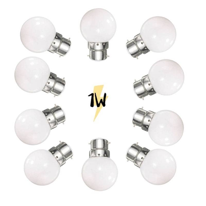 Lot de 10 Ampoules B22 plastique 1W LED Blanc chaud G45 pour guirlande guinguette professionnelle