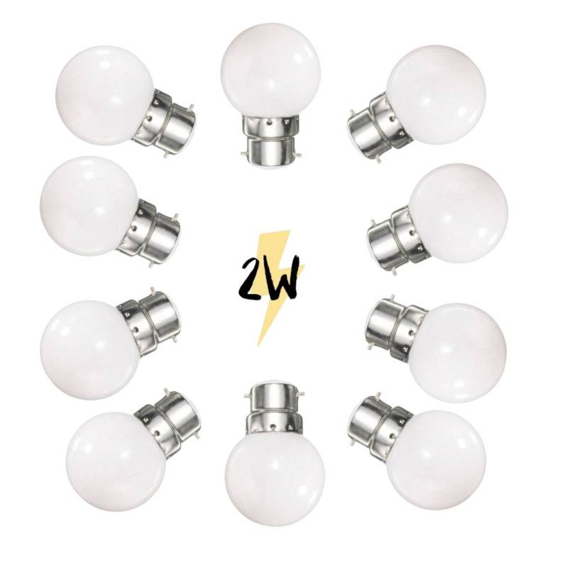 Lot de 10 Ampoules Guinguette B22 LED blanc chaud 2W à baïonnettes plastique professionnelle