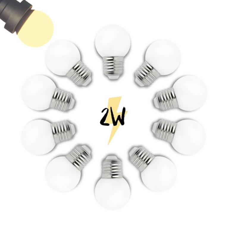 Lot de 10 Ampoules Guinguette E27 LED blanc chaud 2W G45 plastique professionnelle