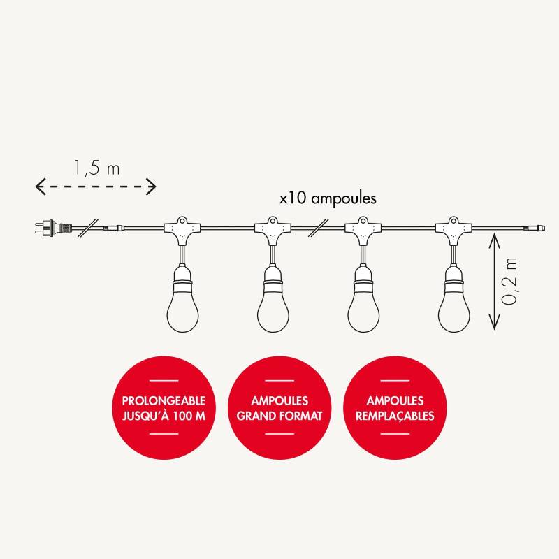 Chromex Guirlande guinguette stalactite JAVA 5M 10 ampoules blanc chaud
