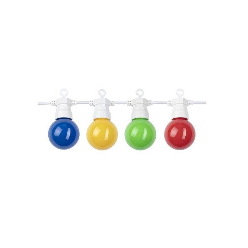 Guirlande 10m 20 ampoules multicolores LED câble blanc connectable IP65 