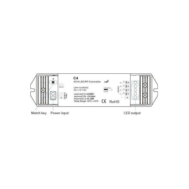 Contrôleur pour ruban LED RGBW CCT avec télécommande 12V/24V RGB + blanc 4 zones 