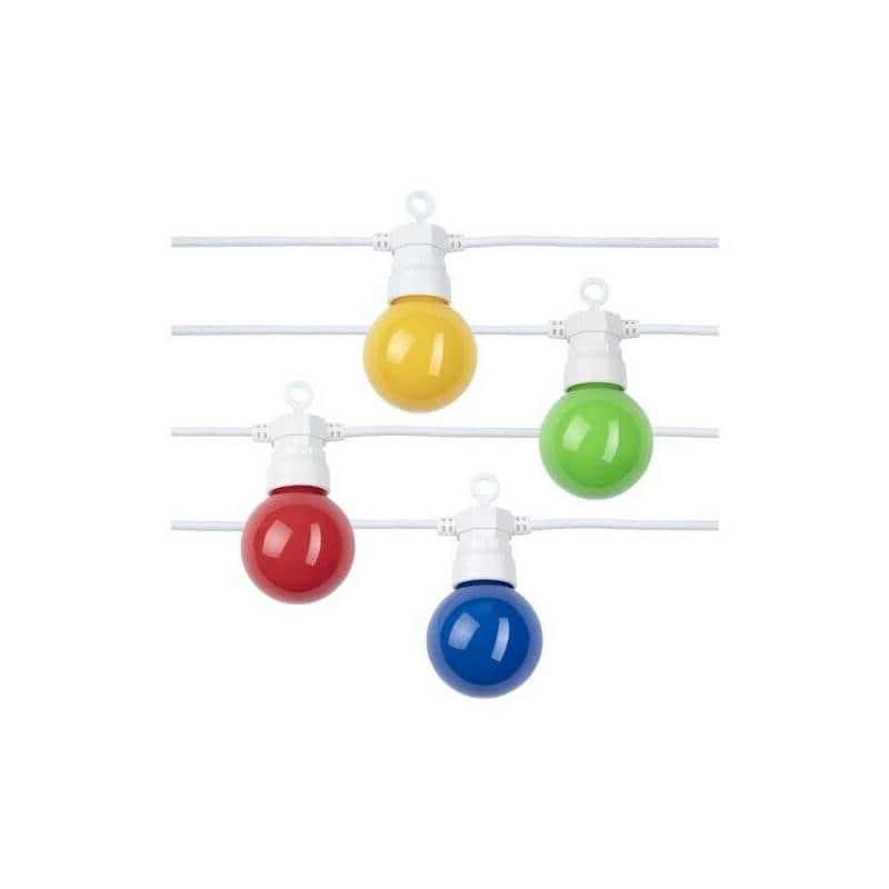 Guirlande 10m 20 ampoules multicolores LED câble blanc connectable IP65 