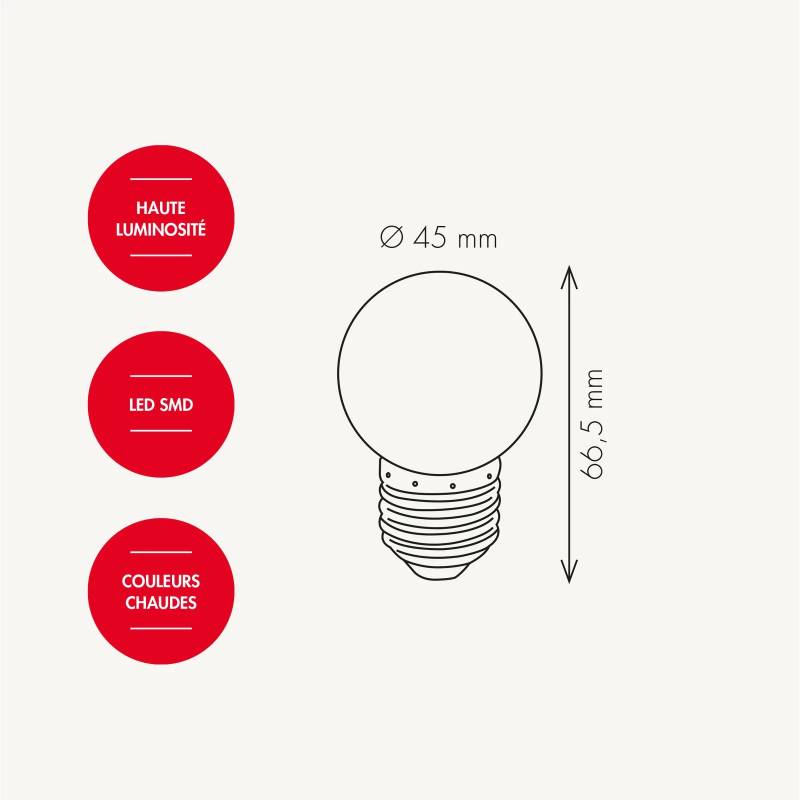 Lot de 5 ampoules guinguette plastique incassable coloré G45 LED 1,3W