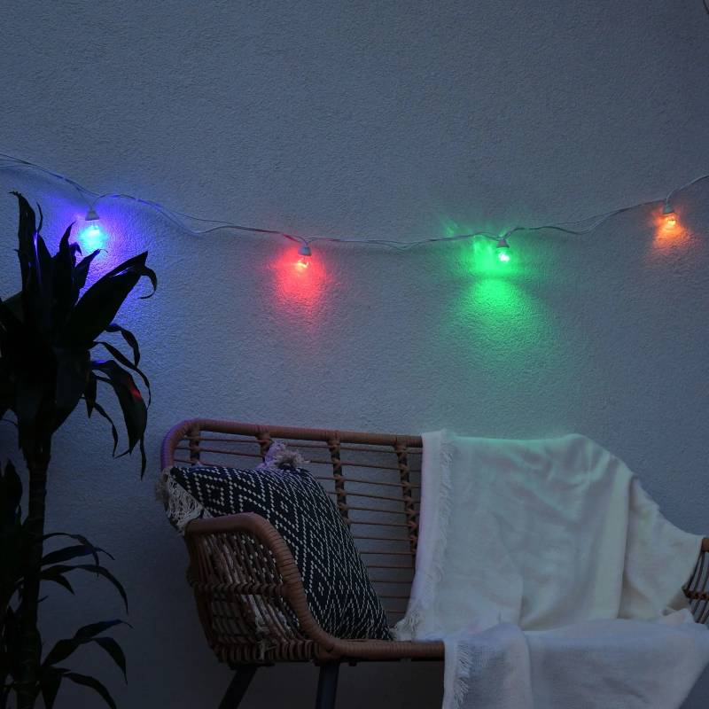 Guirlande lumineuse style guinguette tradition L5M 10 globes 60 LED multicolores câble blanc prolongeable