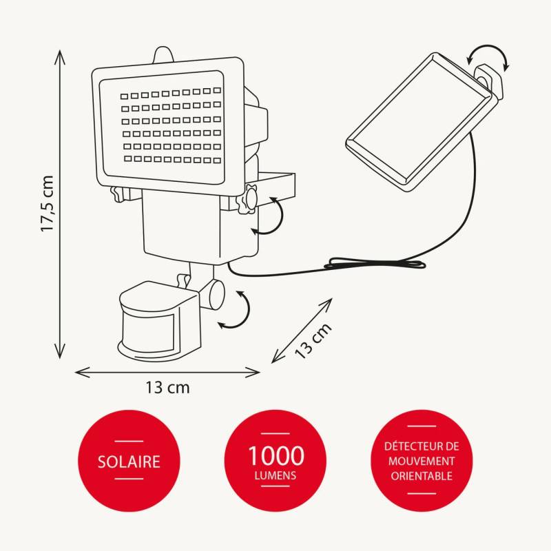 Projecteur détecteur de mouvement solaire professionnel CHROMEX