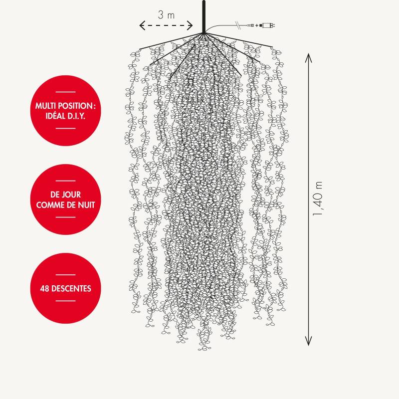 Cascade lumineuse végétale tombante 48 descentes H1.4M 720 LED