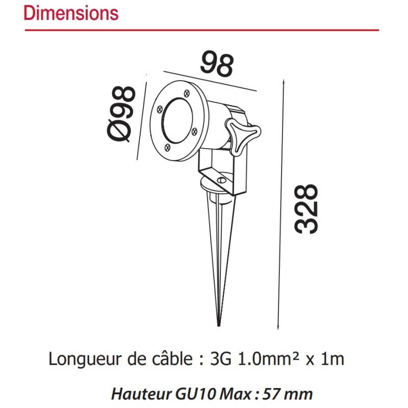 Spot piquet extérieur LED noir IP65 230V aluminium GU10 Visionpro