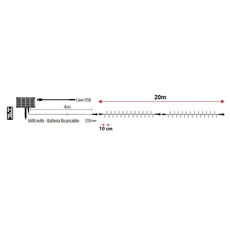 Guirlande lumineuse solaire 20M 200 LED blanc chaud SMART Connect Lotti