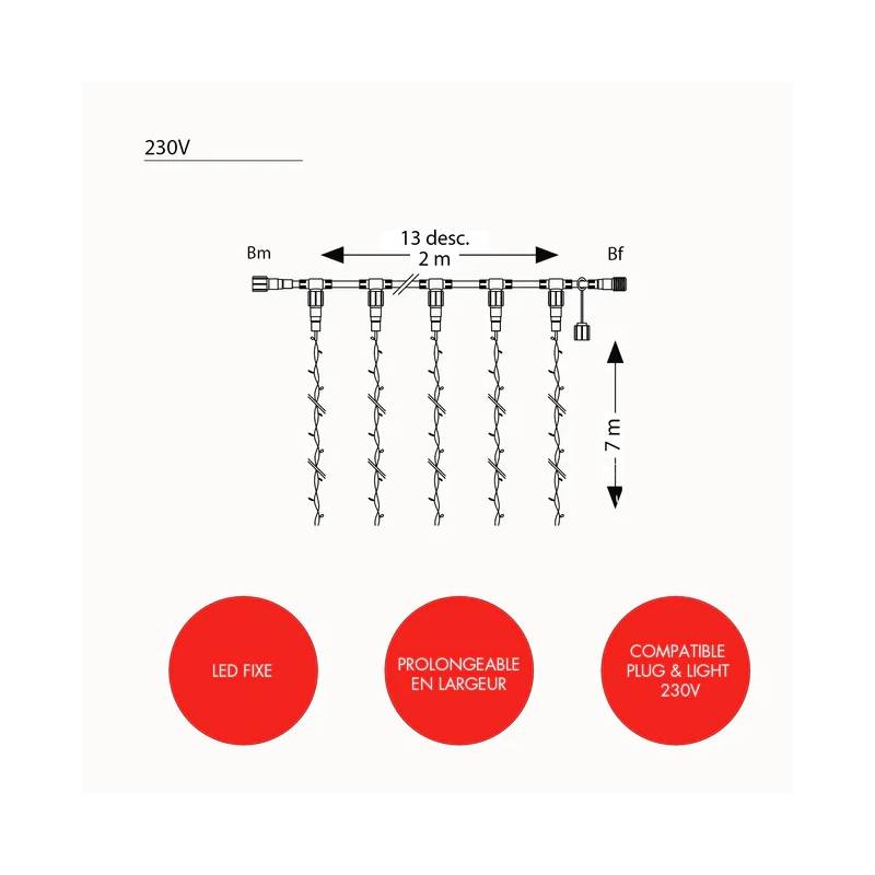 Rideau lumineux IP67 Optima h7M x 2M 598 led rouge lumière fixe 230V professionnel