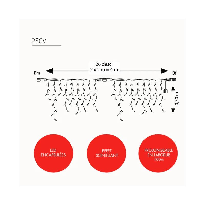 Frise lumineuse IP67 Optima H50CM X 4M 159 led rouge scintillant 230V câble blanc professionnel