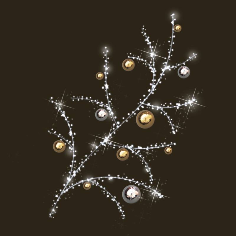 Décor pour candelabre 2D branche lumineuse et scintillante avec boules de noel 200 LED blanc froid 230V professionnel extérieur