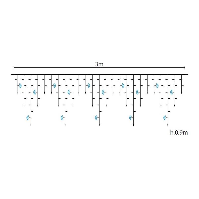 Guirlande stalactite 3M H90cm 120MaxiLED blanc chaud scintillant câble transparent raccordable professionnel 24V