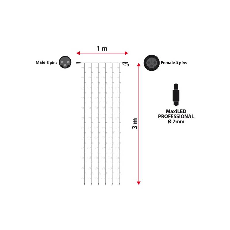 Rideau lumineux extérieur H3m x L1m 144 MaxiLED blanc chaud prolongeable 24V professionnel