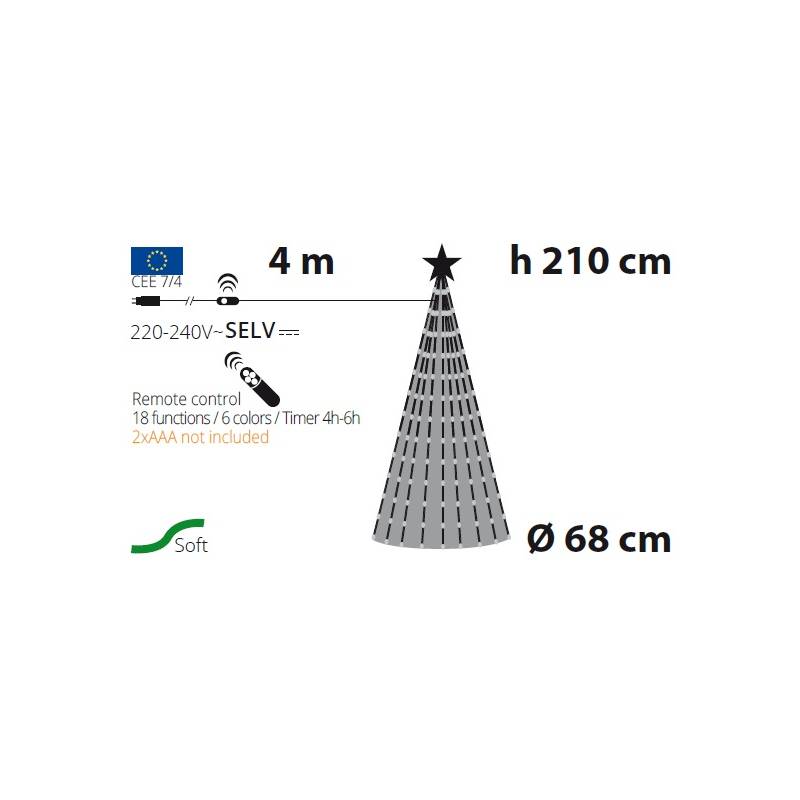 Sapin lumineux conique animé H210cm 380 PixelLED RGB haute luminosité avec télécommande