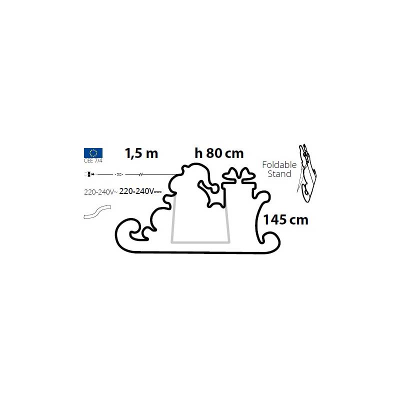 Traineau père noël lumineux 1.45M 840 LED blanc froid tube néon extérieur professionnel