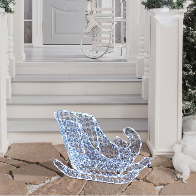 Traineau lumineux du père noël 3D cristaux acryliques 120 LED blanc froid fixe extérieur professionnel