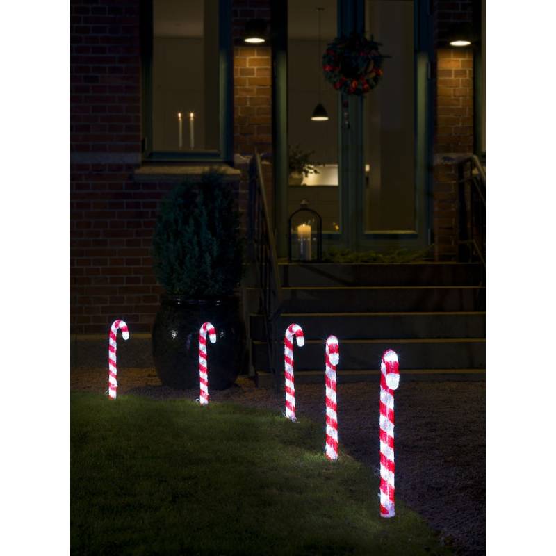 Lot de 5 sucres d'orge lumineux 3D H43cm en acrylique à planter 80 LED Blanc chaud 24V