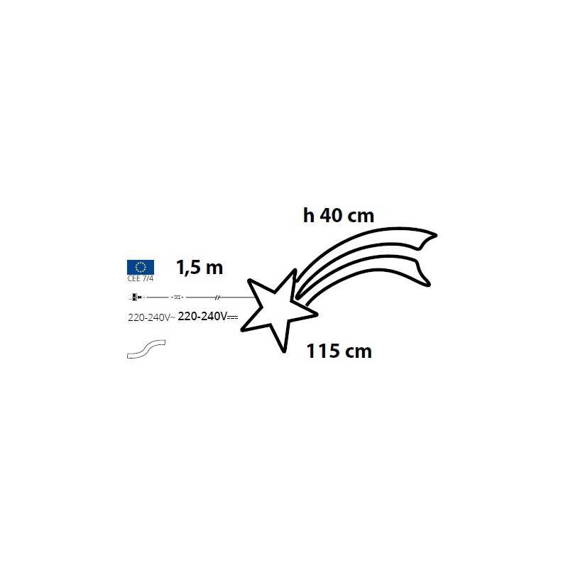 Etoile filante lumineuse 2D effet néon 115CM 600 LED blanc chaud fixe structure métal